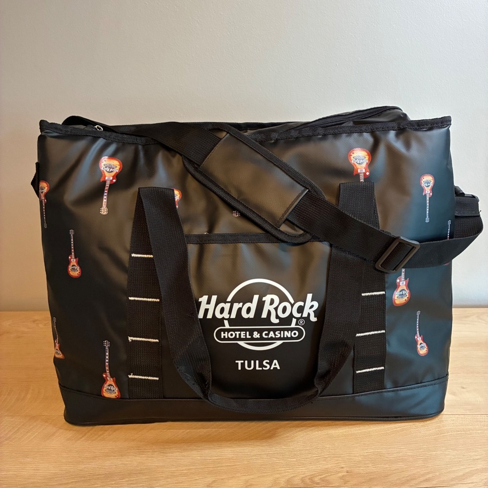 Hard Rock Hotel Casino Tulsa Insulated Cooler Bag Black Guitar Print Tote Strap